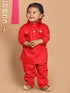 Sishu Boy's Red Pure Cotton Pathani Styl Kurta With Pyjama Set
